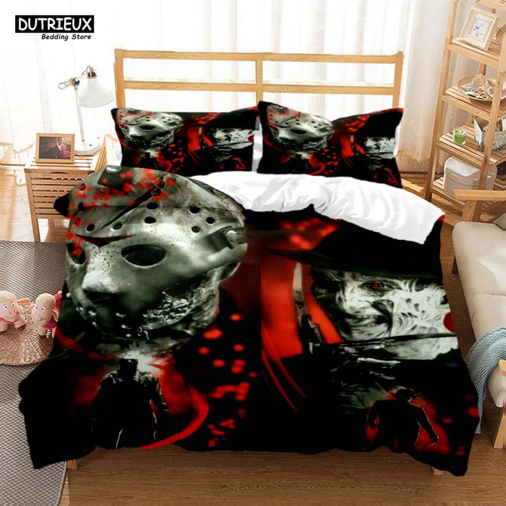 Halloween Horrorfilm Clown Gedruckter Bettbezug Kissenbezug Queen Bettwäscheset Bettwäscheset Luxus Personalisierte Bettwäsche