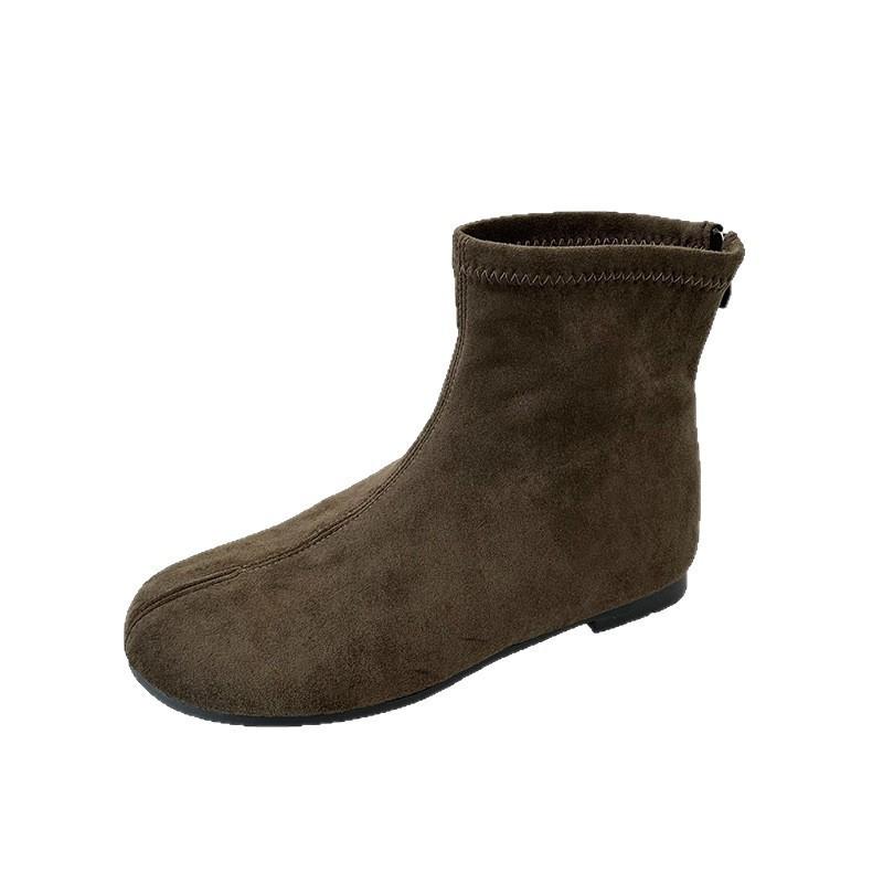 New short boots fashion short tube versatile pig's trotters autumn split-toed boots French Chelsea thin boots women's black