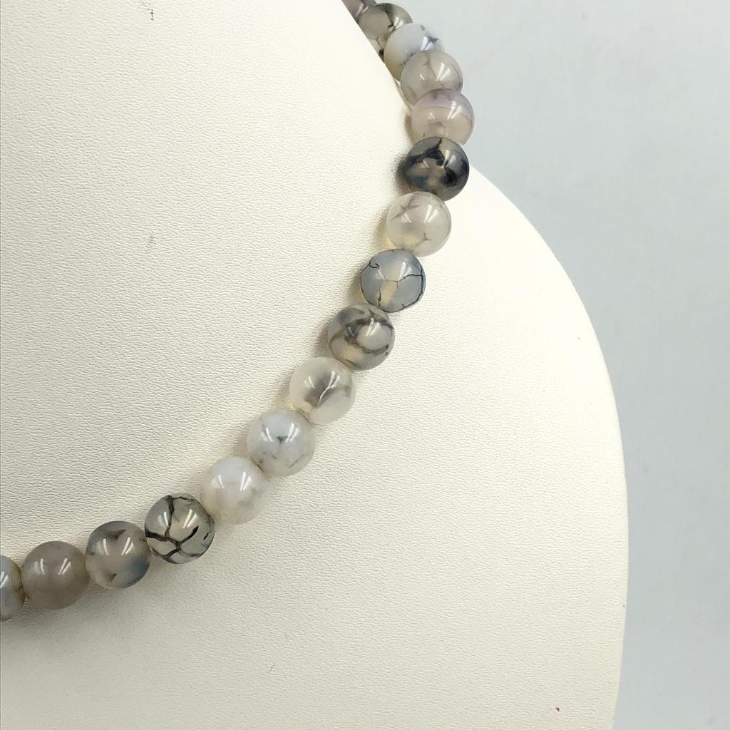 8mm Natural Dragon Vein Agate Gemstone Round Beads Choker Handmade Partywear Necklace 17-21" For Mom/Her 8BN-28