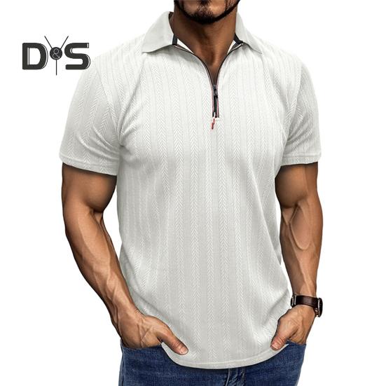 Pánská letní košile tenký krátký rukáv klopa na zip Top žakárový pulovr volná košile pro dojíždění, cestování v přírodě