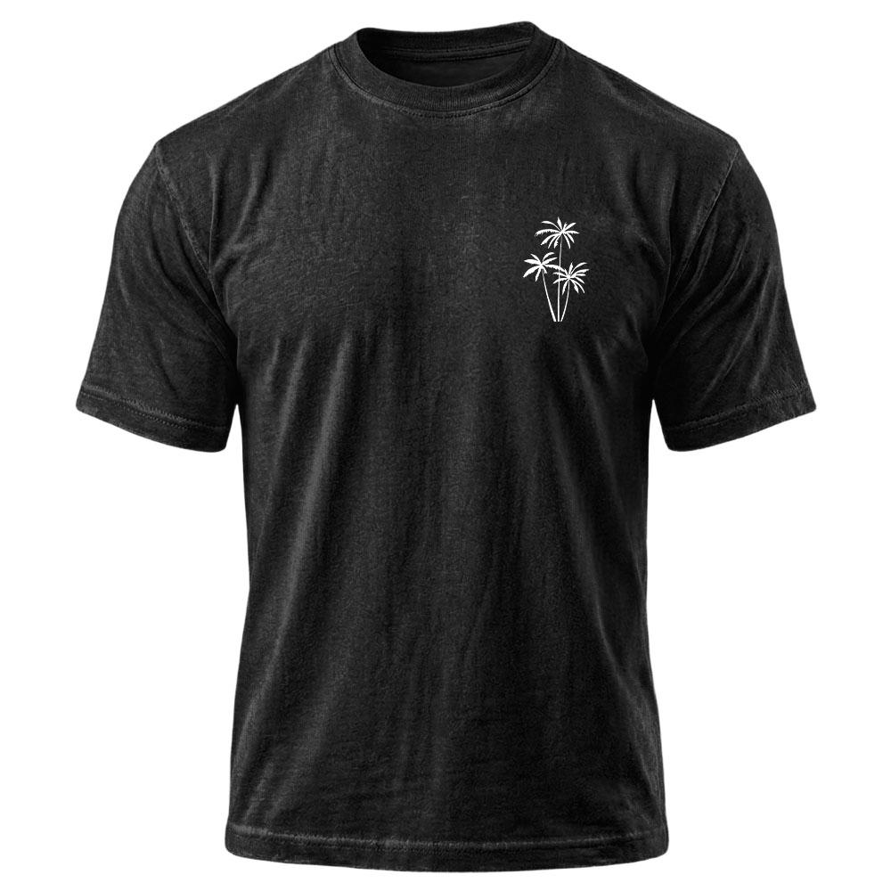Men’s Casual Crew Neck Short Sleeve T Shirt with Palm Tree Print Relaxed Fit Soft Cotton Jersey Top for Everyday Wear