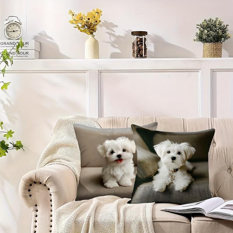 4-Piece 2D Printed Pillowcase Set – Cute White Puppy Designs