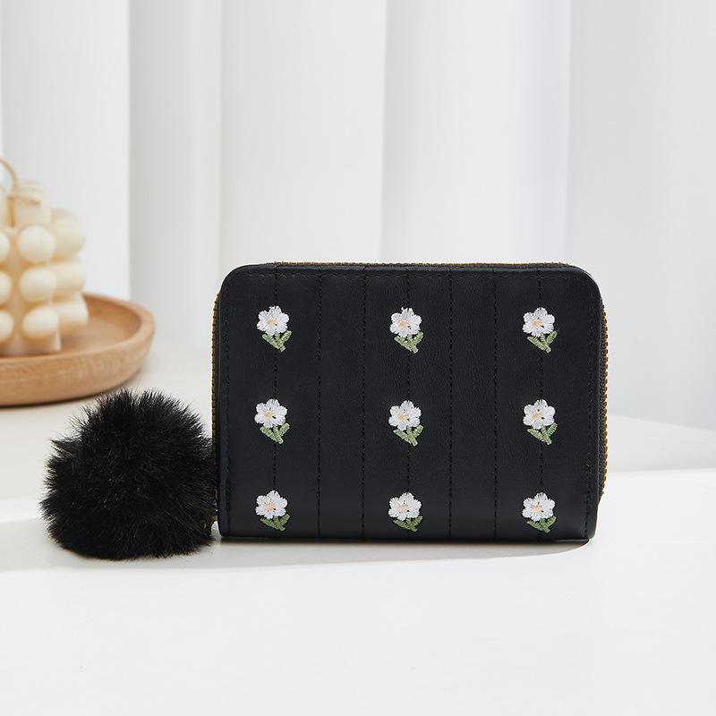 New short wallet women's single zipper embroidered wallet fresh and sweet fashion clutch bag women's one
