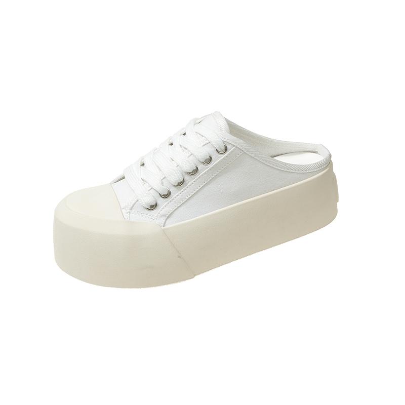 

Модные новые летние женские тапочки-лодочки из парусины для скейтборда, туфли с внутренним увеличением на высоком каблуке, однотонные повседневные студенческие наружные женские тапочки 35 белый