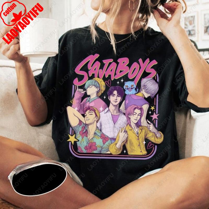 Saja Boys Band Cotton Shirt Kpop Demon Hunters Inspired Movie Retro Tshirt Men Women Fashion Summer Short Sleev All Match Tees