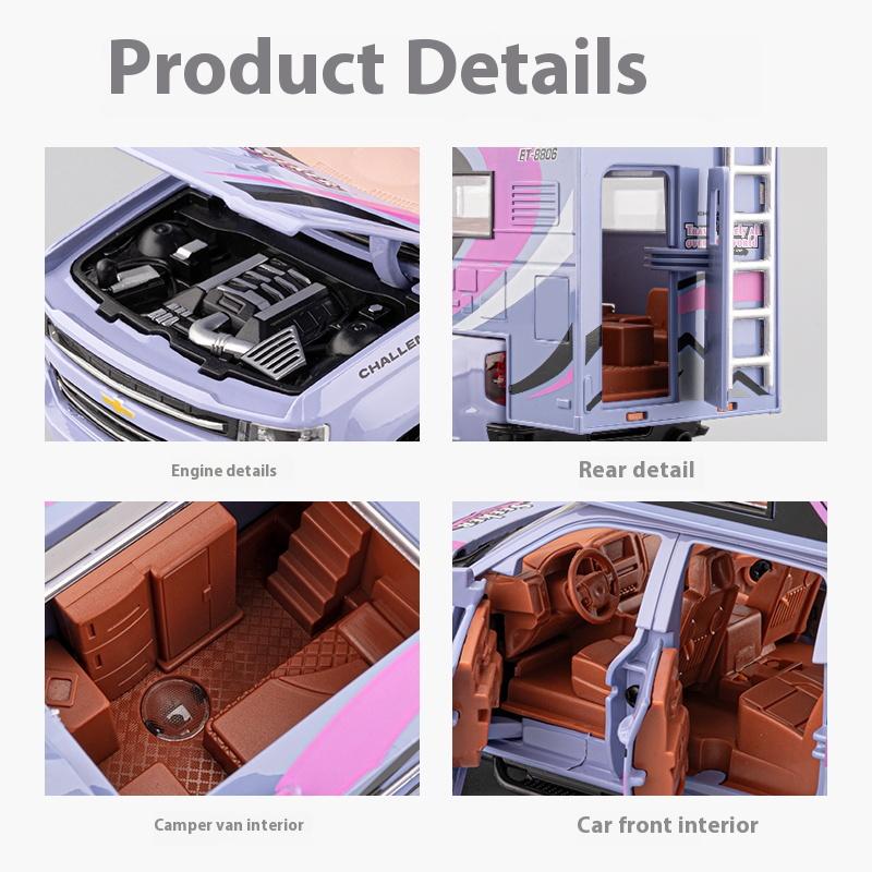 1/32 Chevrolet Off-road Camper Model Metal Die Cast Children's Toy Car Simulation Sound and Light Pull Back Boy Holiday Gift
