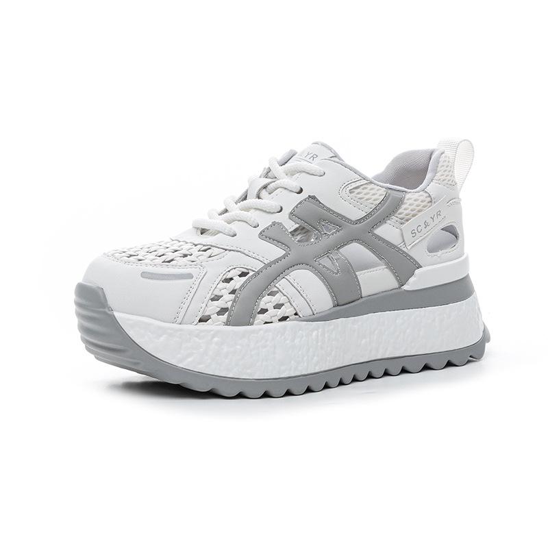 Thick-soled height-increasing small Forrest Gump shoes women's summer new casual fashion versatile lightweight woven through-mesh women's shoes
