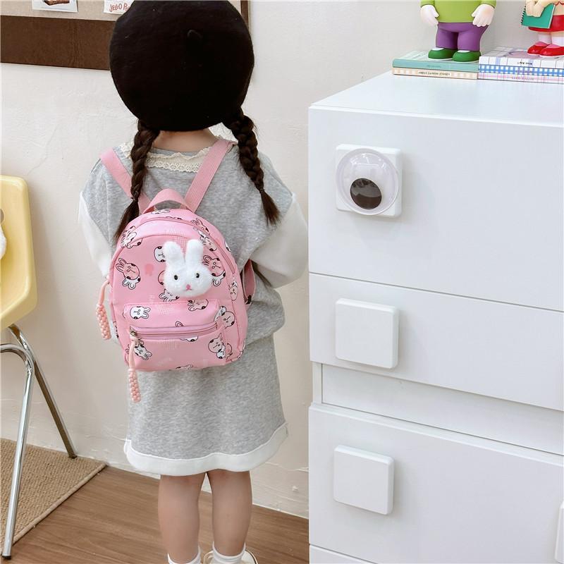 Cute Rabbit Printed Canvas Backpack For Kids With Lightweight Design For School Use