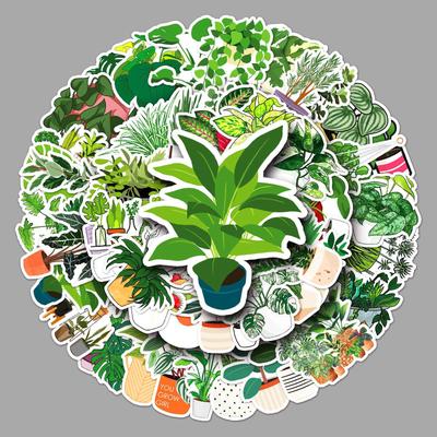 50 Green Plant Stickers: Cartoon-Style for Suitcases, Laptops, Cars, and More