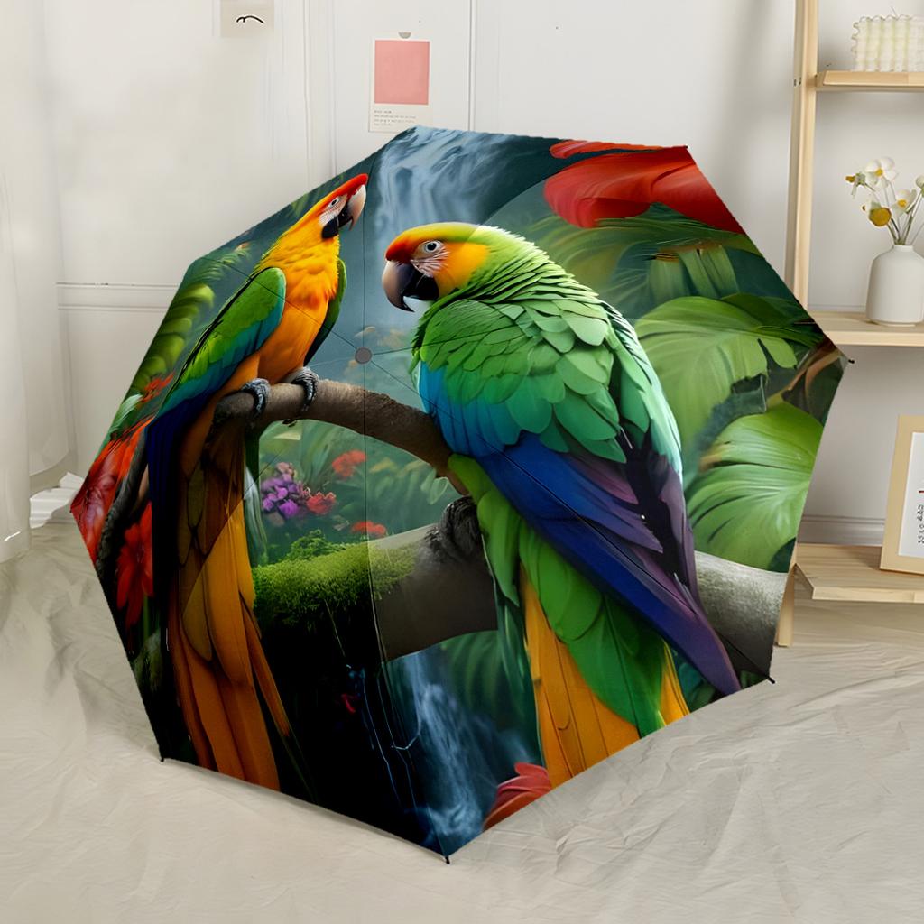 Parrots In The Rainforest Automatic Umbrella with 8-Rib Sturdy Construction Perfect for Outdoor Adventures Fashion Lovers Perfect Gift for Women/Men
