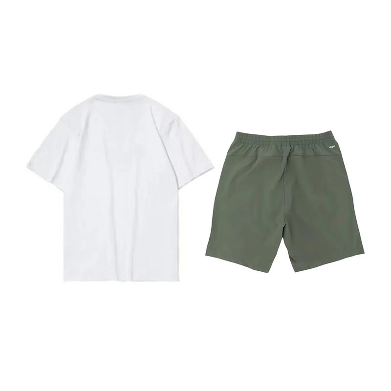 Li Ning Brand Chinese Character Print Versatile Round Neck Pullover Short Sleeve Tie Comfortable Shorts Casual Sports Suit YHST169-1+YKSV147-1