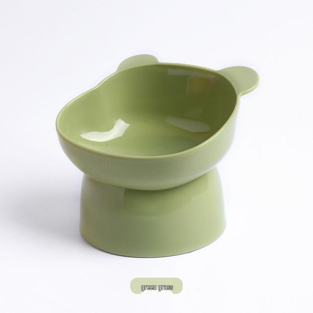 Pet Cat Bowl with Slanted Mouth and Anti-Overturn Design, High Foot, Elephant Leg Neck Protection, Cute Plastic, Four Colors.