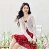 sllsky Women's Vintage Red Floral Ruffle Cami Dress