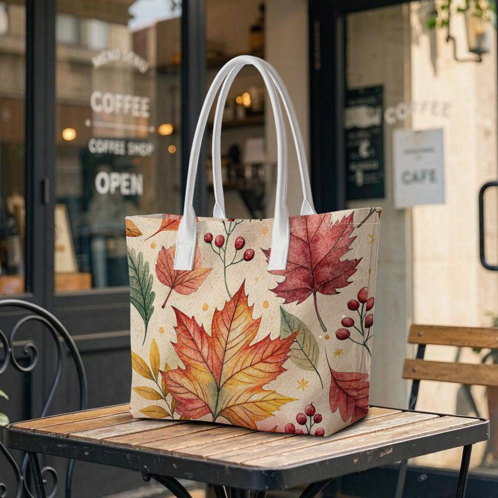 Autumn Maple Leaf Printed Tote Bag Fashion Casual Large Capacity Daily Shopping Handbag