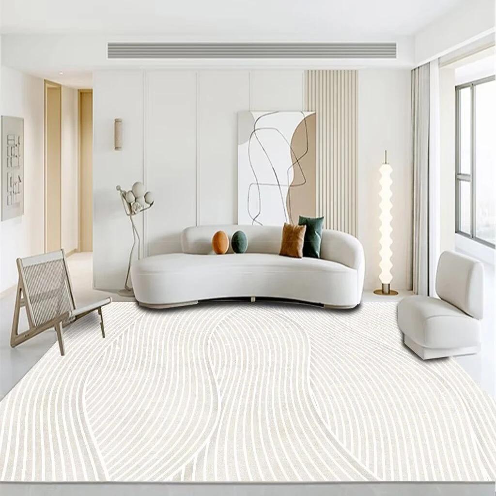 Modern White Minimalism Large Living Room Carpet Light Luxury Beige Decoration Bedroom Carpet Soft Lounge Rug Washable Floor Mat