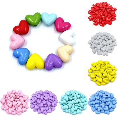 Home Party Supplies, handgefertigt, einfarbig, lose Abstandsperlen für die Schmuckherstellung, Armbänder, Halsketten, Ohrringe, Acryl, 10 Stück, 17 mm, Herzform, bunt