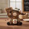 Kaffee-Thema Kuh-Skulptur Niedliches Design Flauschige Figur Handbemalter Look Harz Rinderfigur für