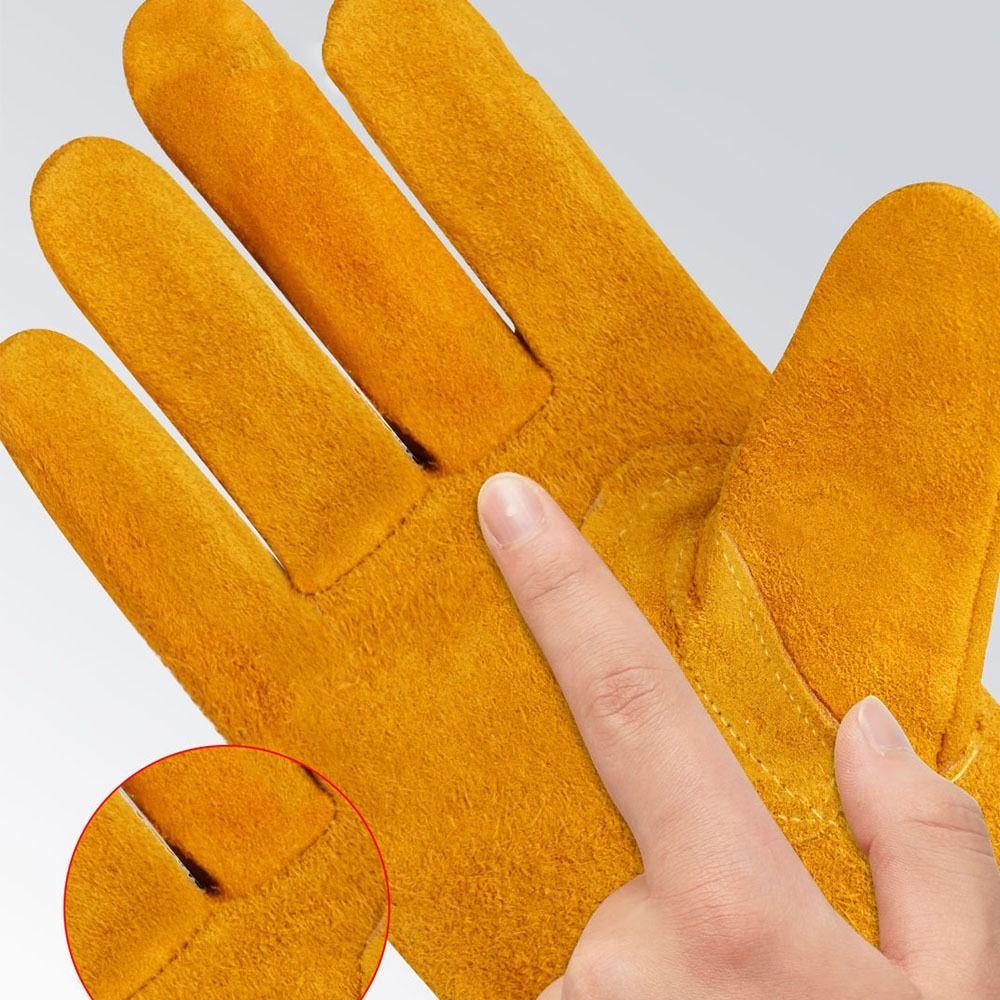 1 pár svařovacích rukavic z hovězí kůže zesílené pracovní bezpečnostní rukavice rukavice pro ochranu práce stavebnictví
