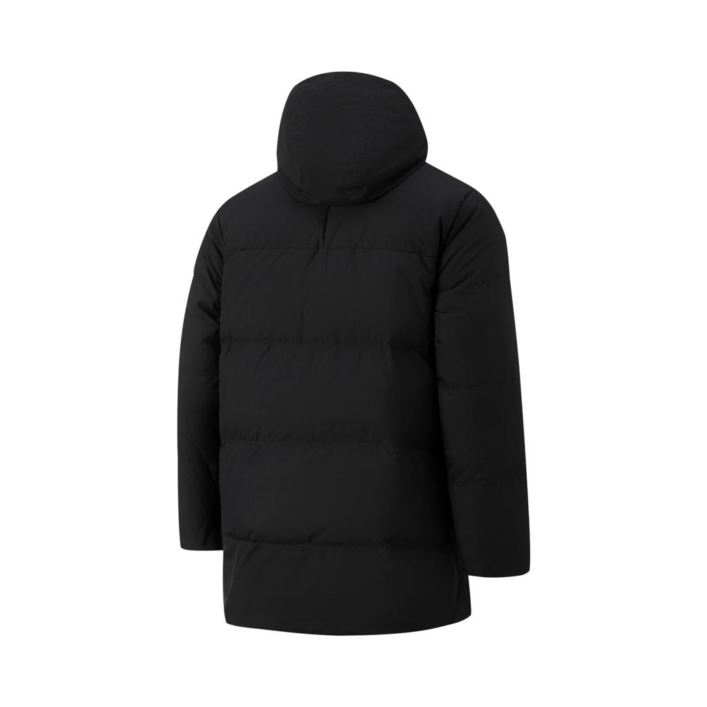 Li Ning Badminton Series Color Block Logo Mid-Length Down Jacket Men Outerwear Black AYMU341-1