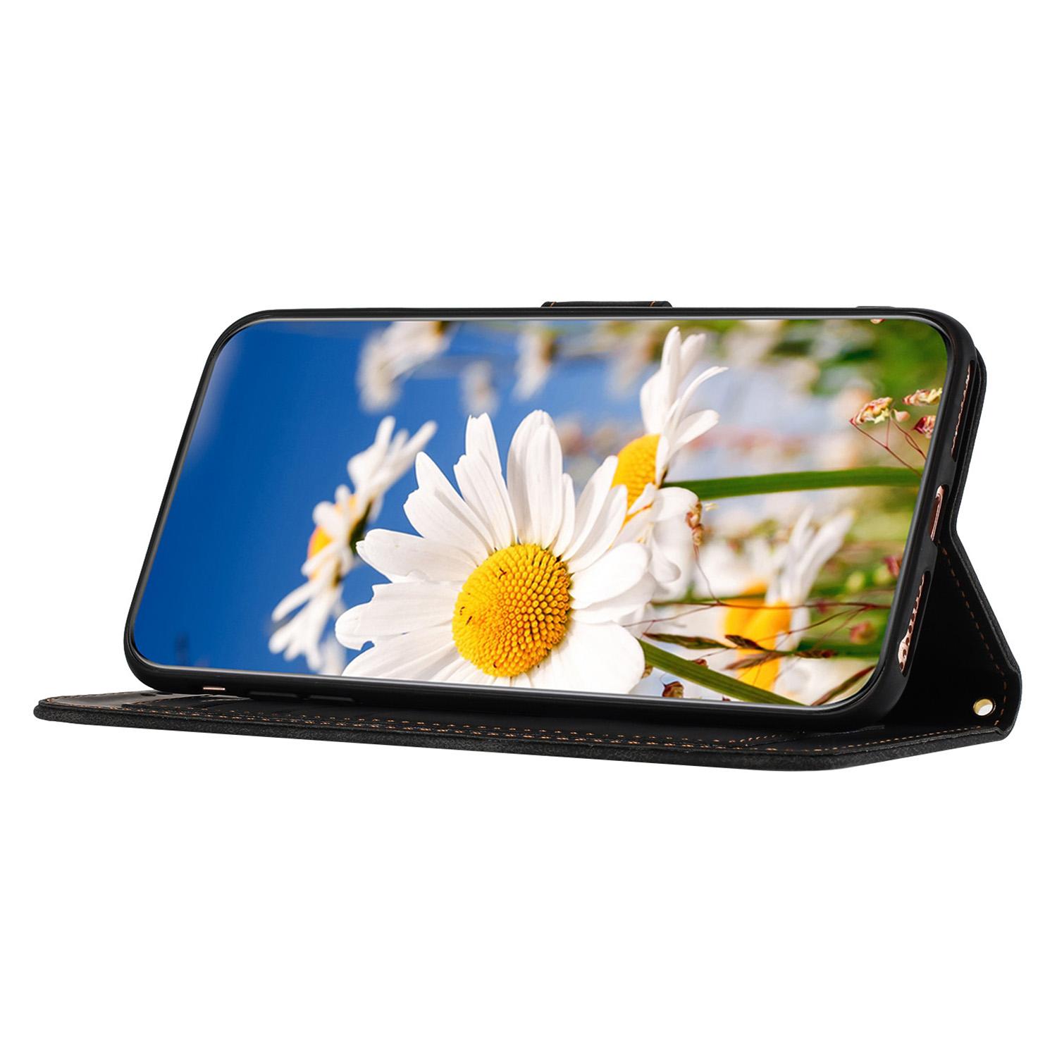 

PU Leather Card Holder Case for iPhone 15 Pro Max,Flower Pattern Printing Stand Phone Cover Black