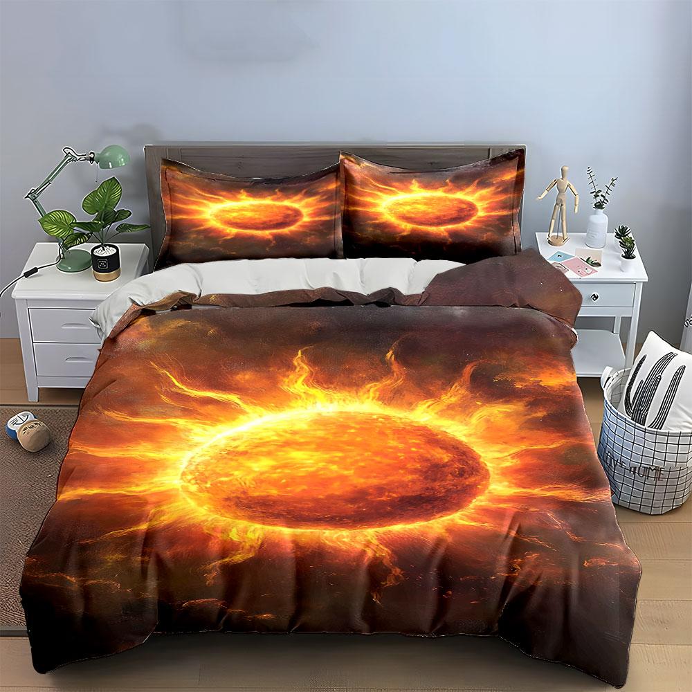 Fiery sun with flames. Bedding sets Duvet cover sets Duvet covers Pillowcases(1 * Duvet Cover 2 * Pillowcases without duvet insert)