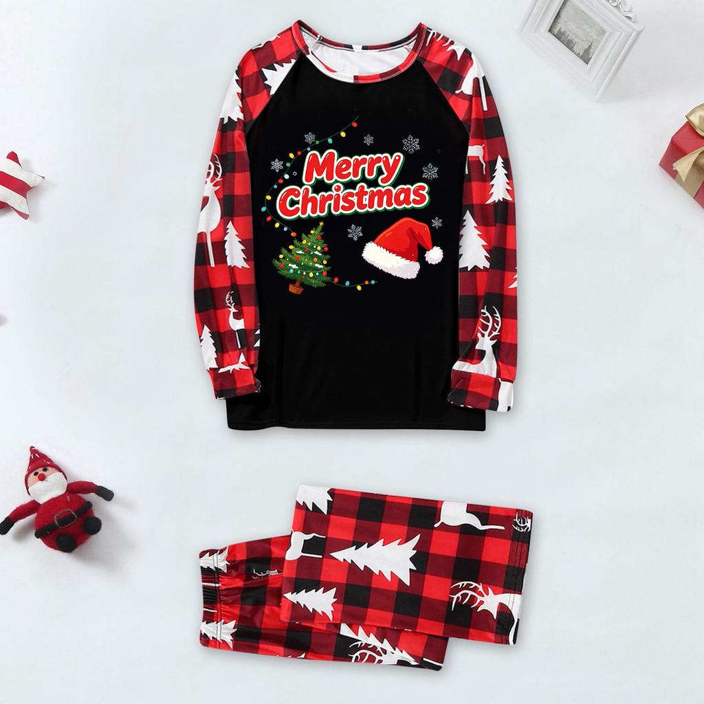 Family Matching Christmas Pajama Set with Long Sleeve Raglan Top and Pants for Women Men and Kids