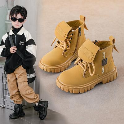 Boys' Autumn and Winter New Small Yellow Boots Fashionable Versatile Soft-soled Children's Short Boots Warm Cotton Boots