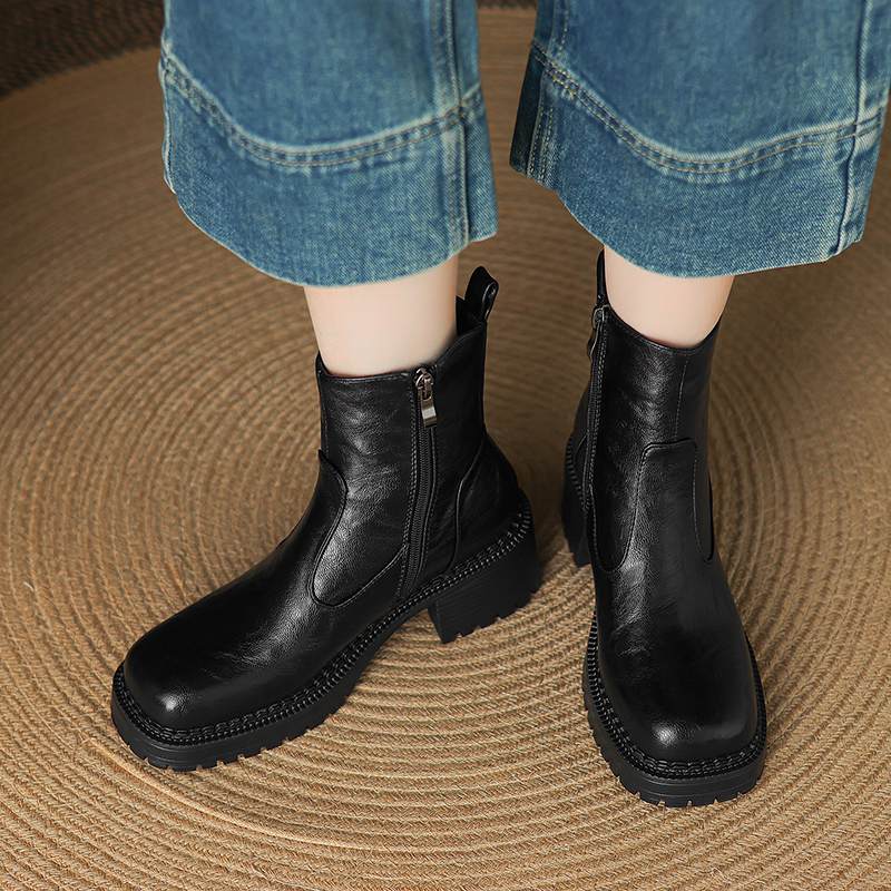 Krazing Pot Microfiber Winter Round Toe Modern Platform Size 33 Boots Size 43 Thick Bottom Women Ankle Boots