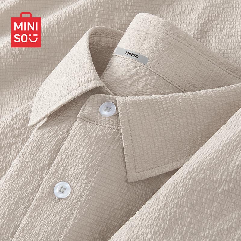 MINISO Men's Summer Textured Bubble Gauze Cuban Collar Shirt