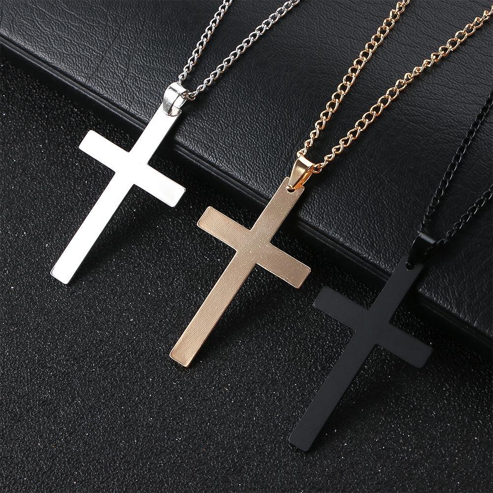 Men Gold Color Steel Color Metal Minimalism Cross Pendant Clavicle Chains Necklaces Cross Necklaces