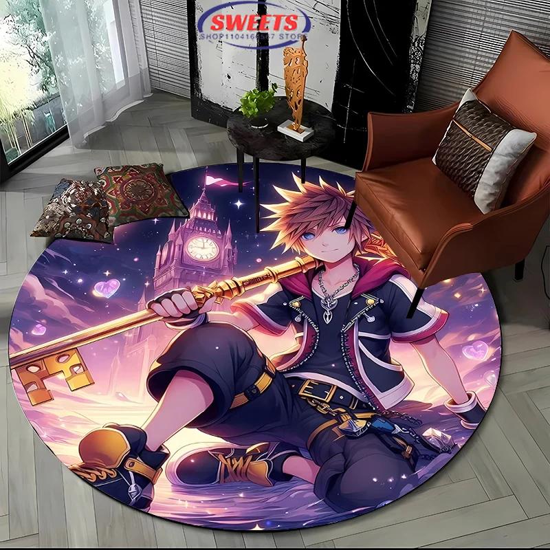 Disney Kingdom Hearts Round Carpet,Non-Slip Play Mat Floor Rug for Living Room Bedroom Kid's Room Round Mat,Durable Washable Mat