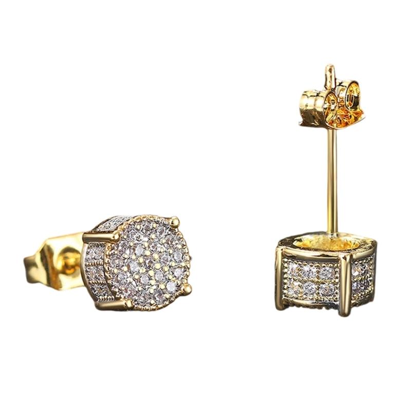 Fashion Round Shape Studs Earrings Statement Earring Copper Texture Ear Studs Ear sAccessory Present for Woman and Girls