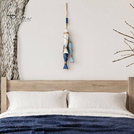 Handmade Hanging Wall Art 1/2Pcs Bohemian Wooden Starfish Decoration, Fish Ornament, Handcrafted Star Decor Coastal Nautical Pendant for Home