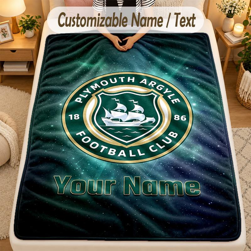 Flaneldecke Plymouth Argyle FC Benutzerdefinierter Name Text Personalisierte Weiche Warme Überwurfdecke Heimdekoration Geschenk