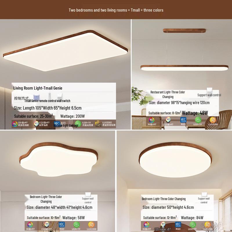 Chinese Style Walnut Wood Ceiling Light: Full Spectrum Eye Protection LED for Living Room and Bedroom