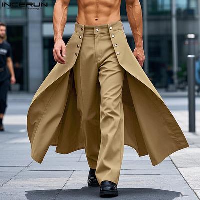 Pantalones largos casuales de hombre con cremallera, cintura alta, doble capa, color sólido