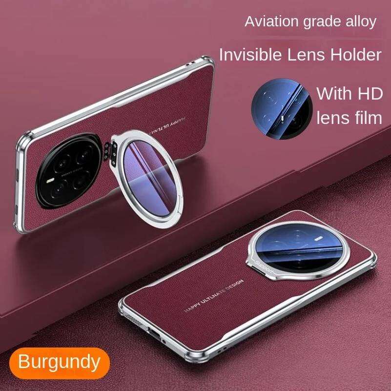 Case for Huawei P80 P70 Ultra Mate 80 70 60 Pro+ RS Honor Magic 8 7 Pro with Lens Invisible Bracket Holder & Leather Back Cover Phone Bumpers