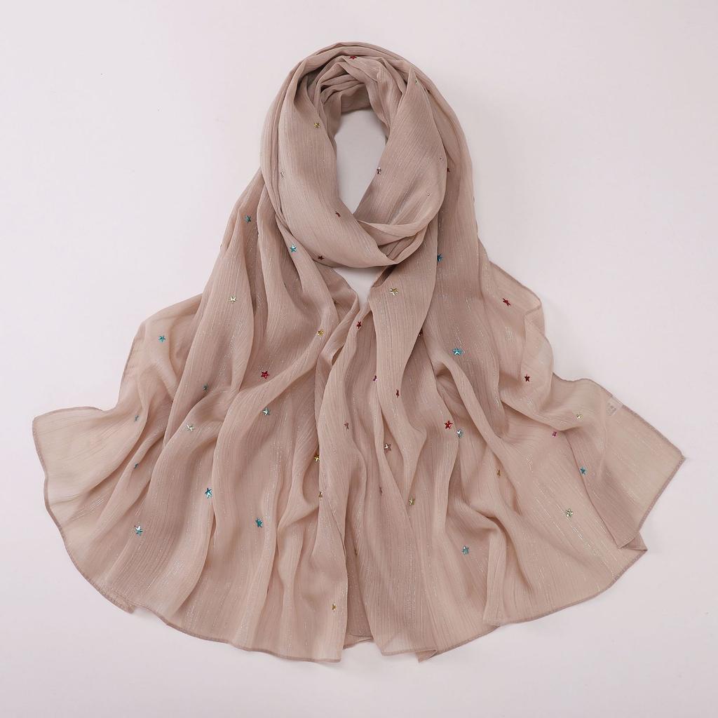 Silver Star Hot Drilling Chiffon Long Scarf Ethnic Fashion Women