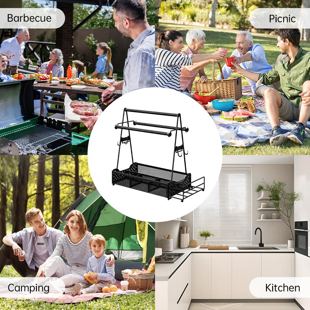 Portable Grill Caddy BBQ Caddy for Outdoor Grill Versatile Kitchen Organizer Rack with Paper Towel
