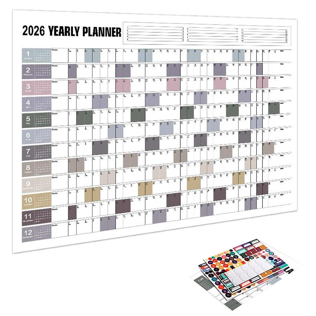 2026 Wall Calendar Large Yearly Wall Calendar with Stickers Personal Time Management School office Supplies for Organizing
