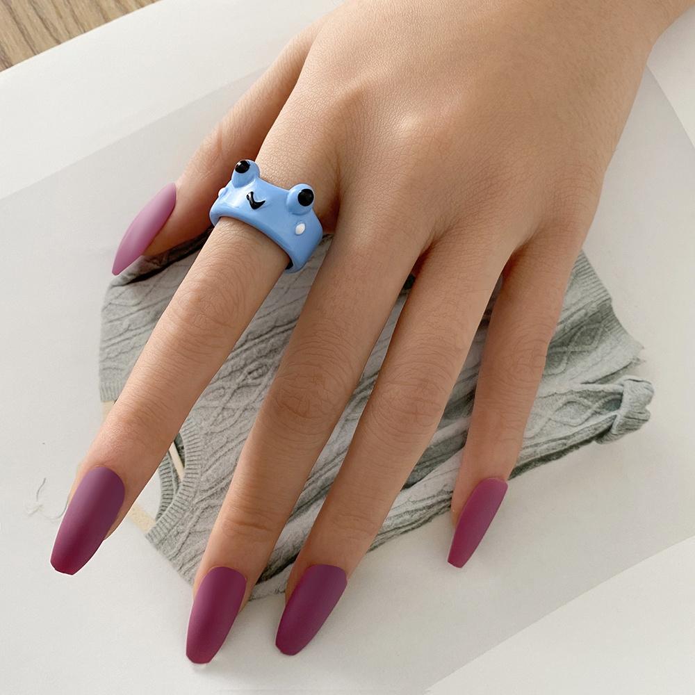 Cute Resin Chick Rings Cartoon Frog Colorful Wide Brim Ring for