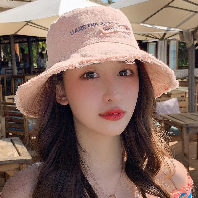 

RICYGVM Fashion Holes Fisherman Hat for Women Sun Protection Basin Cap Large Brim Sunshade Visors Embroidery Letter Bucket Caps one size