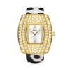 Moderne tonnenförmige Damenuhr Gold Iced Out Zifferblatt mit Leopardenarmband Luxus Quarz-Armbanduhr für Damen