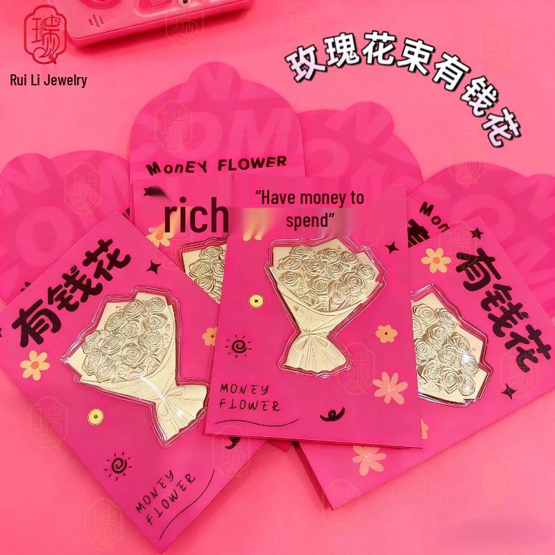 

Pure Gold Romantic Rose Hand Bouquet with Greeting Card - Valentine s Day & Qixi Festival Gift Non-Gold Bouquet + Red Envelope