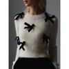 Bow Tie Long Sleeved Pullover Sweater Pure Color Bows Long Sleeves Pullover