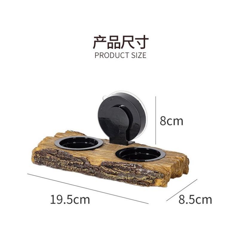 

Reptile Wall Mount Rock Bowl PU Dual Food Water Basin Removable Suction Cup Easy Clean Terrarium Accessory for Lizard Snake