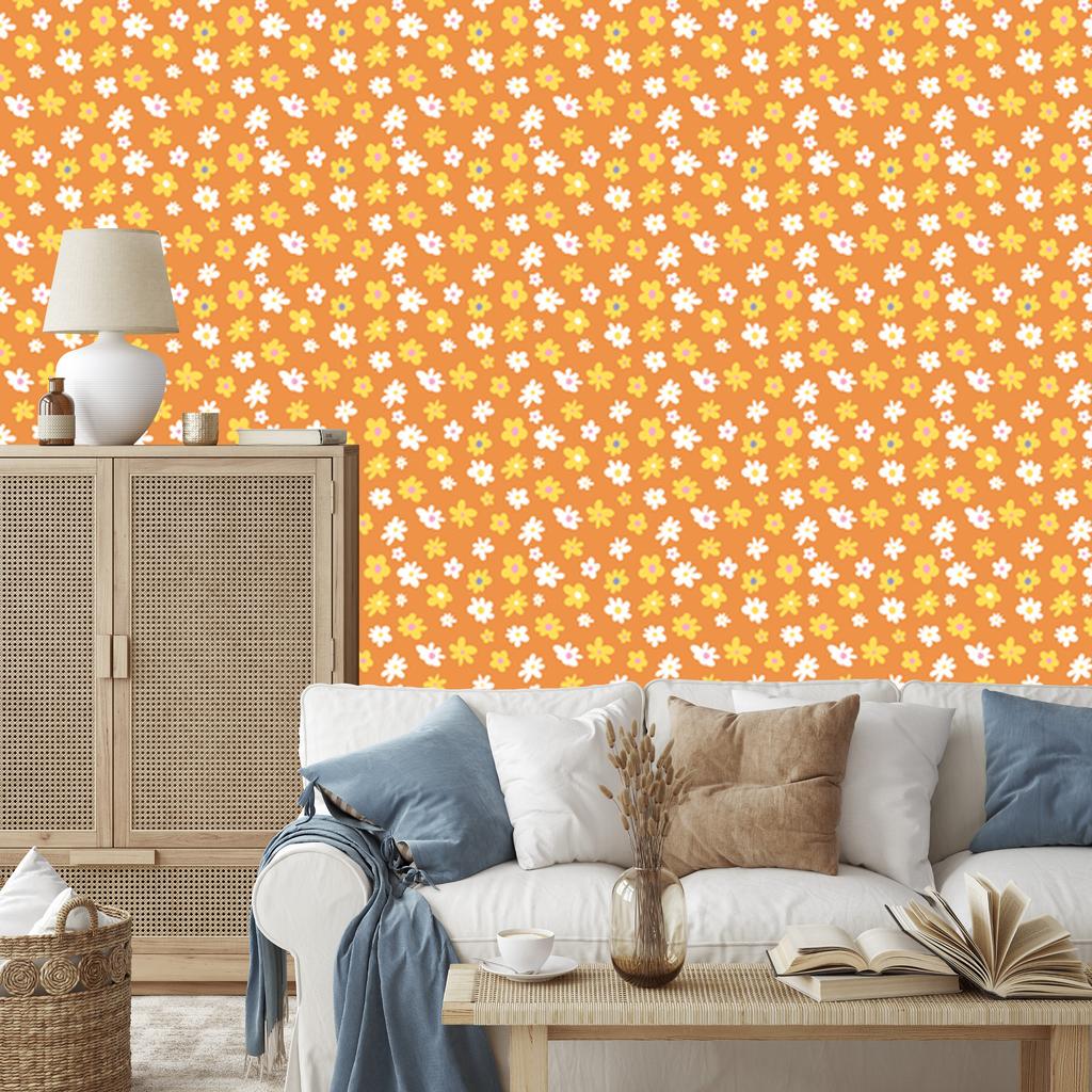 Peach and Gold Flowers Wallpaper for Living Room and Bedroom 50x1000