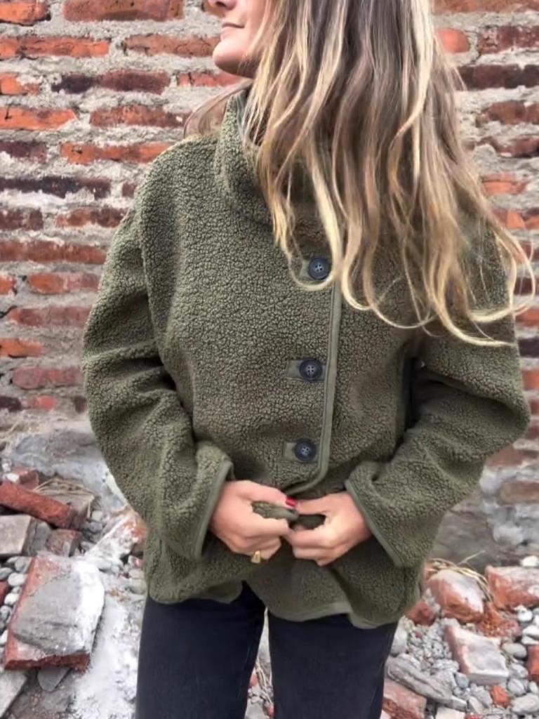 2025 INS A/W Flauschiger Stehkragen Knopfleiste Locker Warm Fleece Mantel