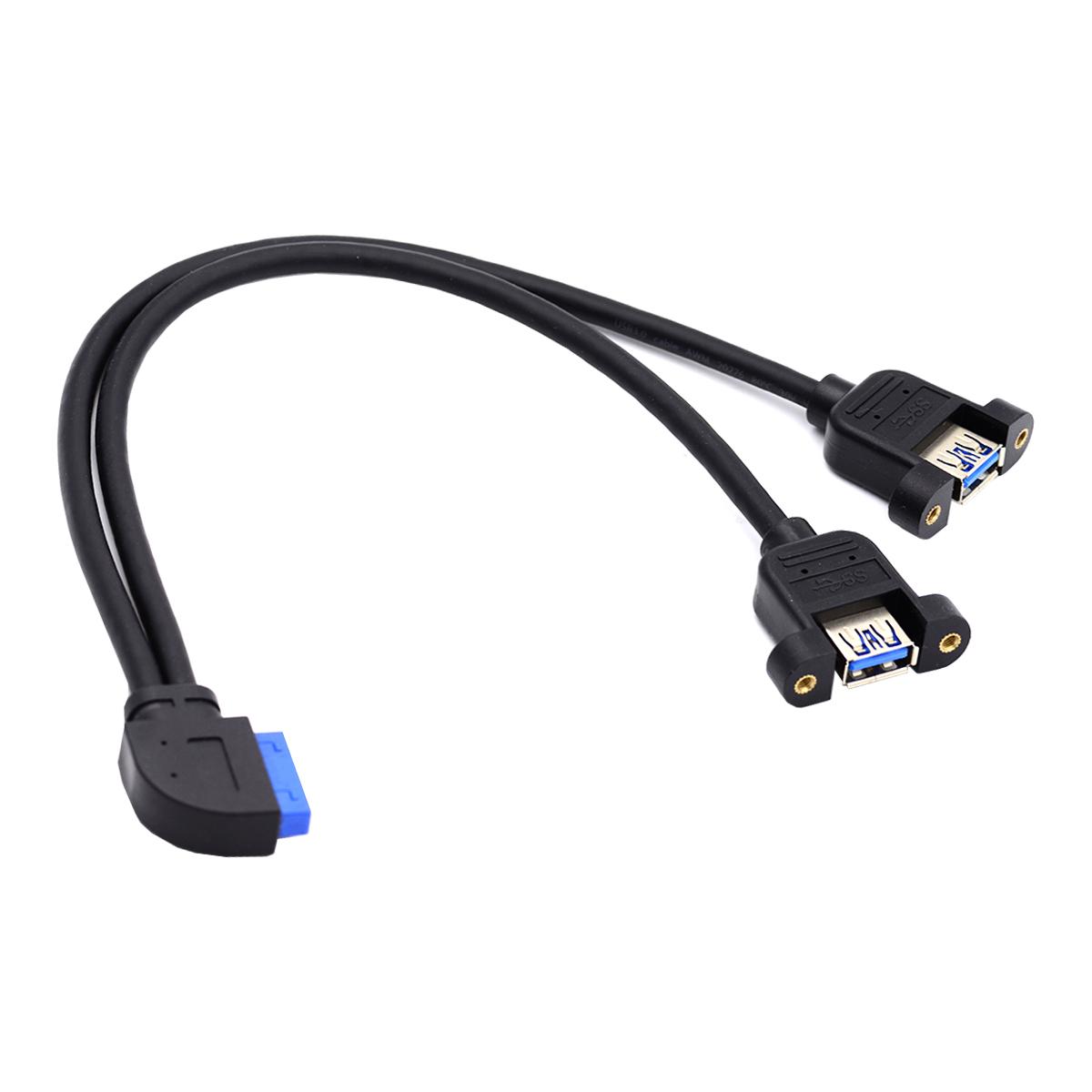 

U3-088-LE Left 90 Degree Angled 19Pin 20Pin Header to USB 3.0 Dual Ports Female Screw Mount Type Cable 5Gbps Cord As Shown A