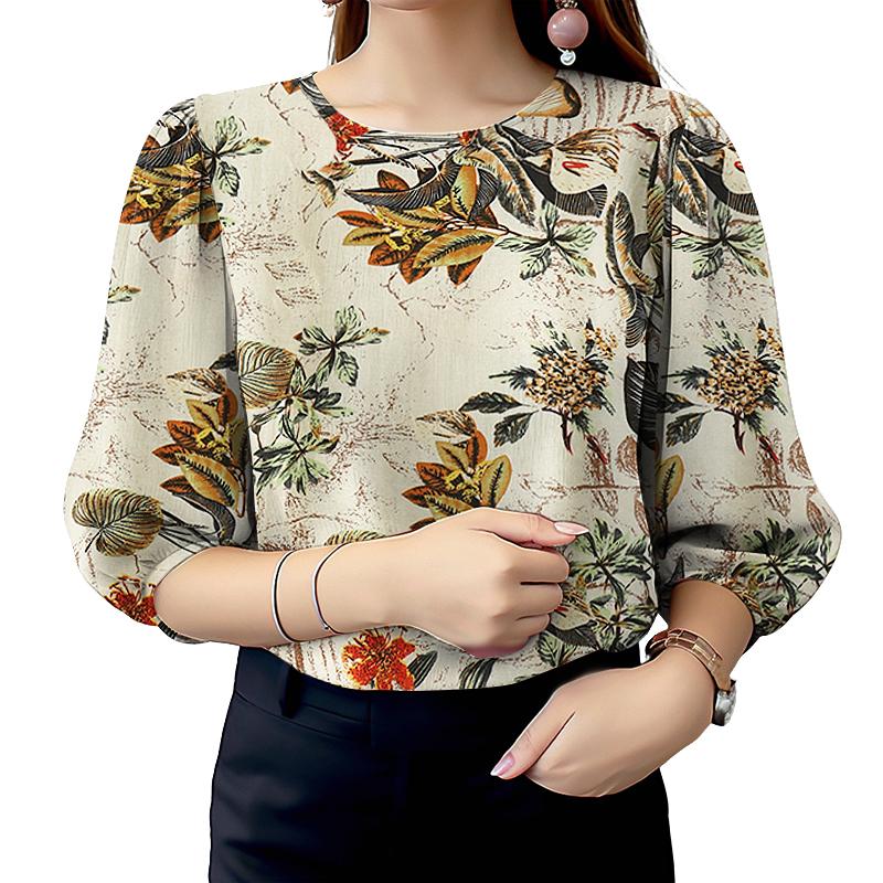 

ZANZEA Women Casual Round Neck 3/4 Sleeve Loose Floral Cotton Blouse S жёлтый